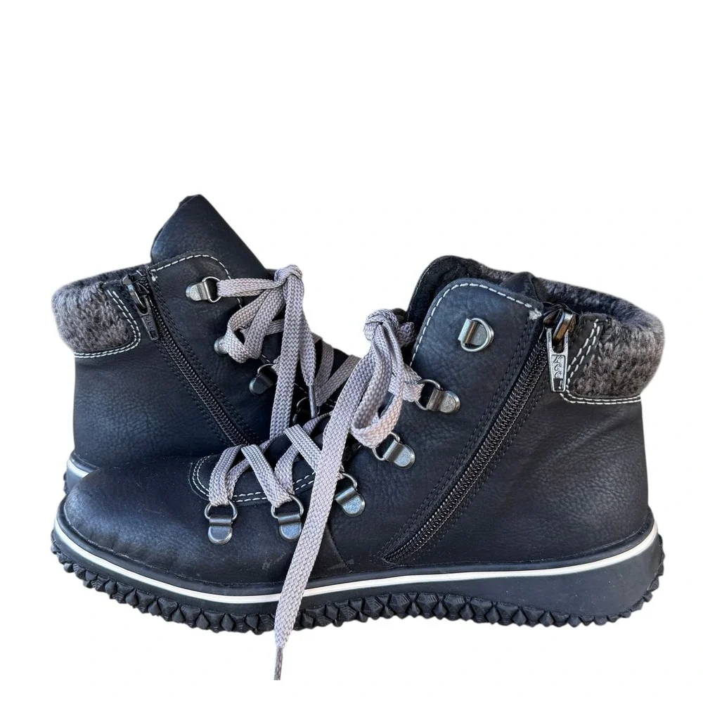 Rieker Waterproof‎ Ankle Boots Gore-Tex Knit Cuff Lace Up Black Women's
